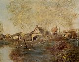 Jean Francois Raffaelli Feeding the Ducks Along the Canal painting